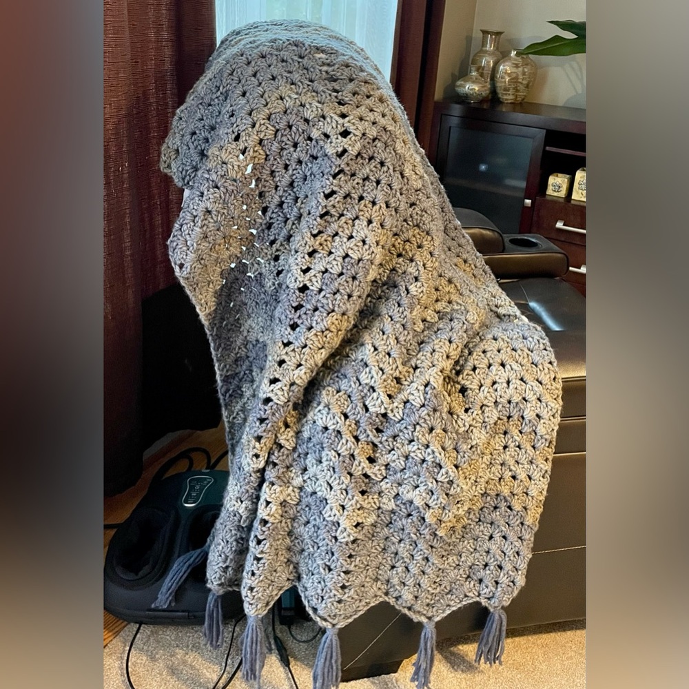 Cozy Handmade Multi-Gray Crochet Blanket 41x59